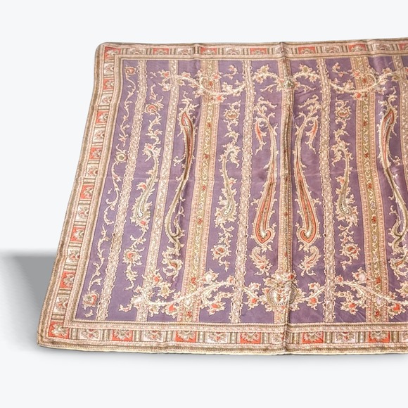 Etro Paisley Scarf Purple Gold Wool Silk Blend Italian Designer 30x30 Vintage - Picture 9 of 9